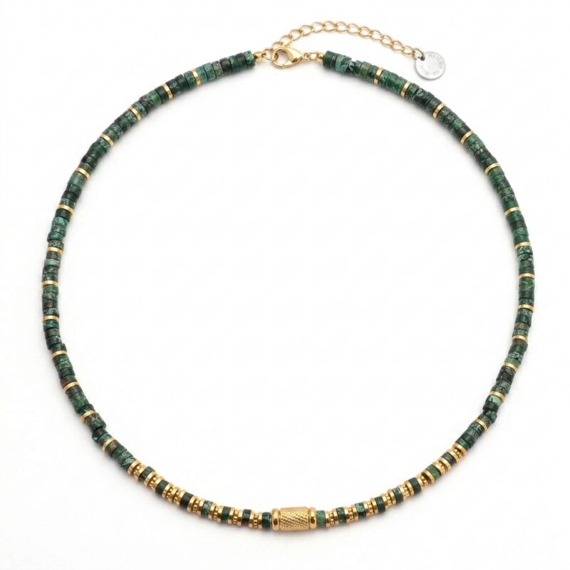 Collier perles heishi malachite bali