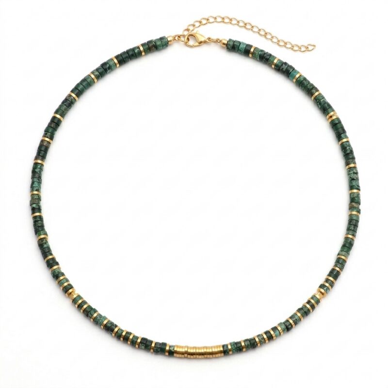 Collier perles heishi malachite gili