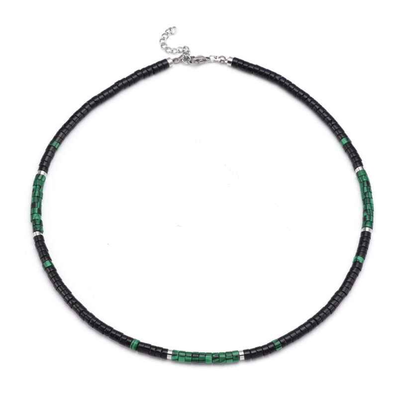 Collier perles heishi pierres naturelles jaspe noir et vert