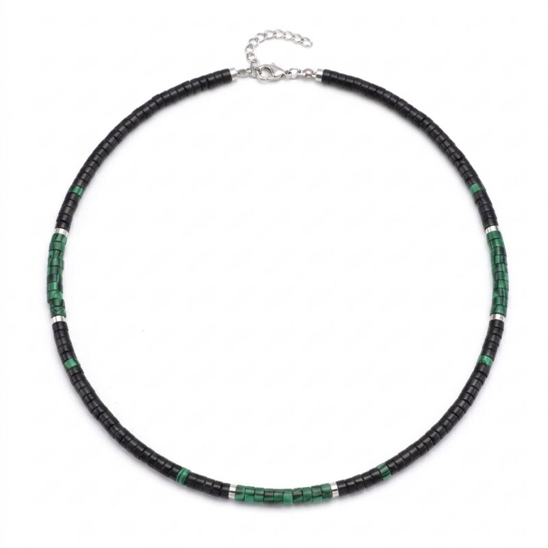 Collier perles heishi pierres naturelles jaspe noir et vert