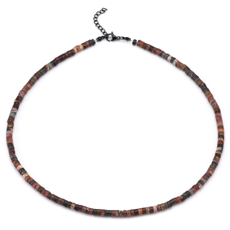 Collier perles heishi pierres naturelles jaspe picasso