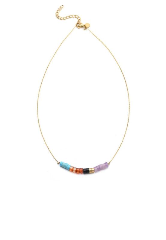Collier perles heishi pierres naturelles turquoise améthyste onyx jaspe rouge