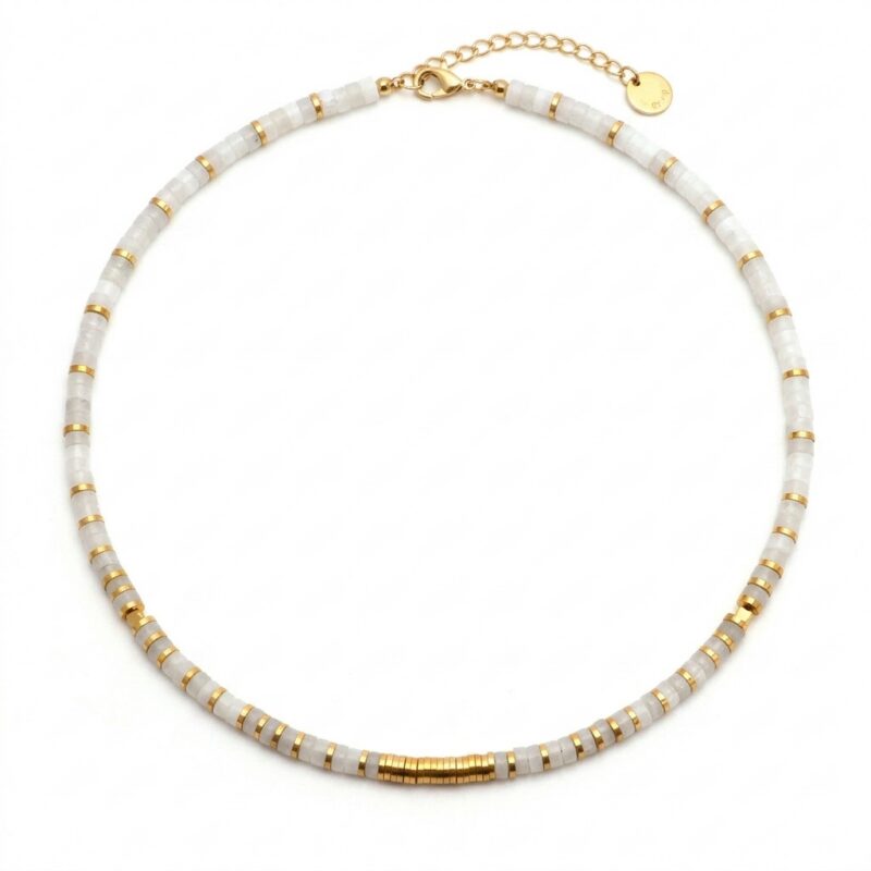 Collier perles heishi quartz blanc gili