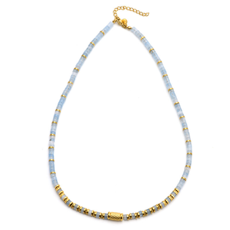 Collier perles heishi quartz bleu bali