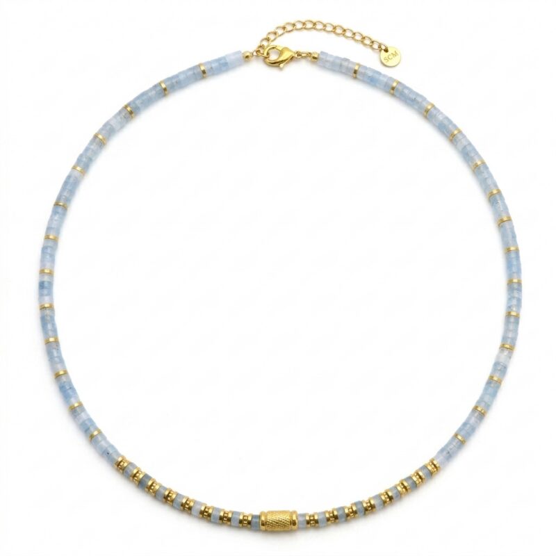Collier perles heishi quartz bleu bali