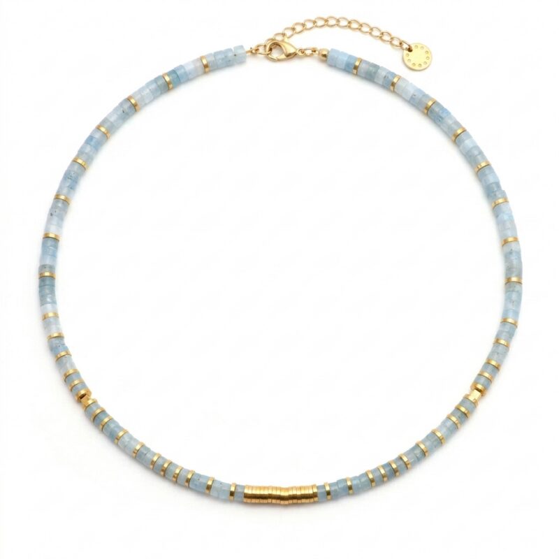Collier perles heishi quartz bleu gili