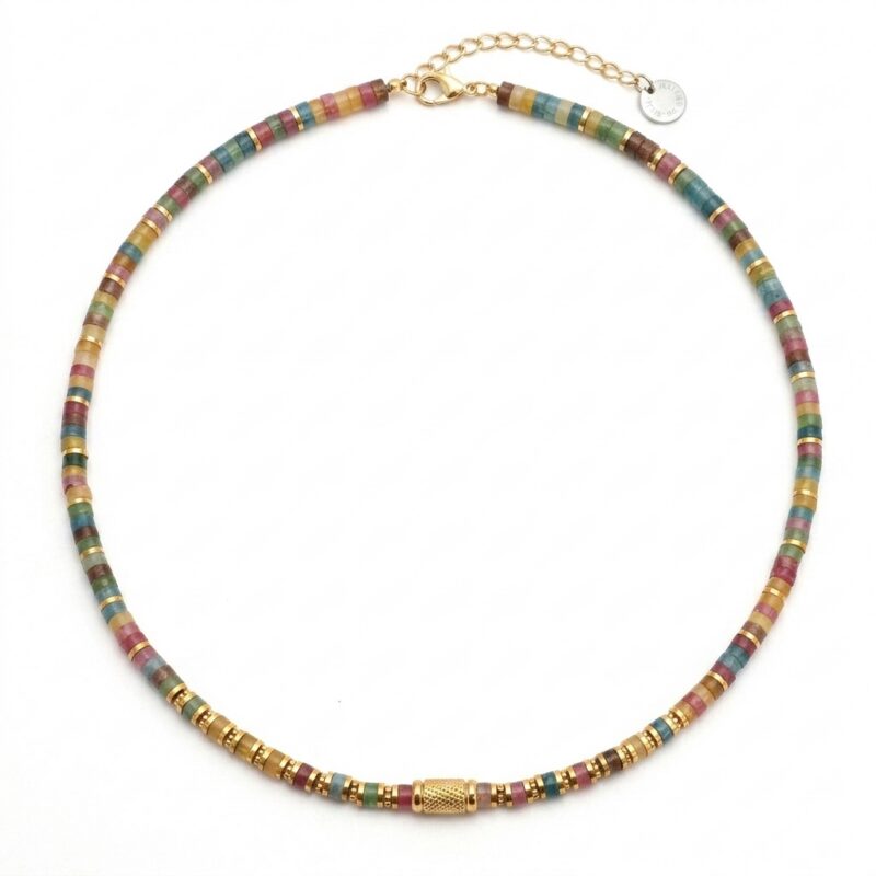 Collier perles heishi tourmaline bali