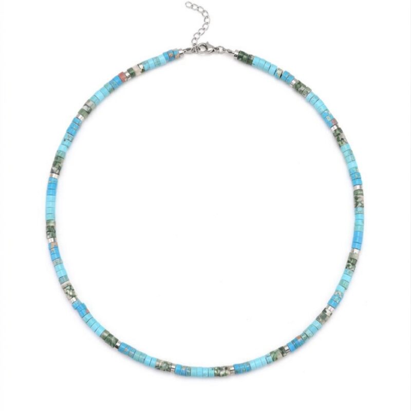 Collier perles heishi turquoise jaspe bleu et verte