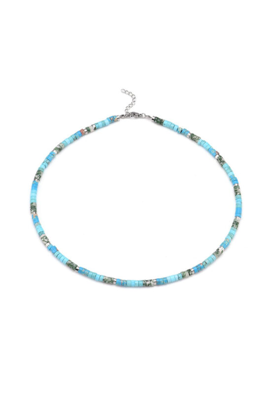 Collier perles heishi turquoise jaspe bleu et verte