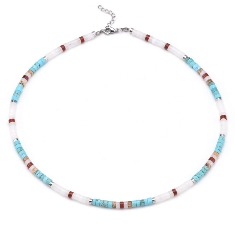 Collier perles heishi turquoise jaspe rouge paysage et blanc