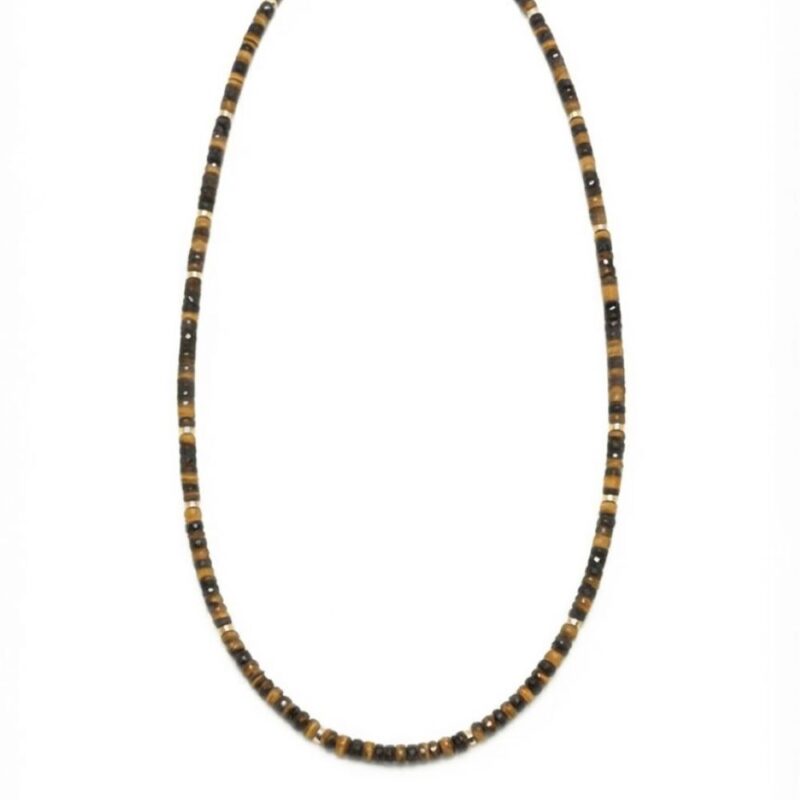 Sautoir chakra perles heishi oeil de tigre