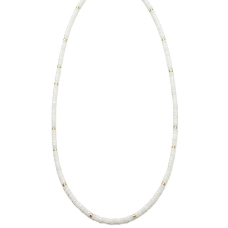 Sautoir chakra perles heishi Quartz blanc
